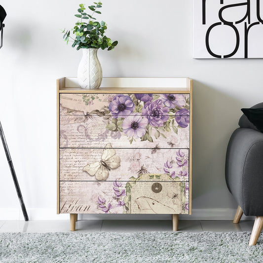 Vintage Purple Floral Rice Paper – Decoupage Art for Furniture Crafts