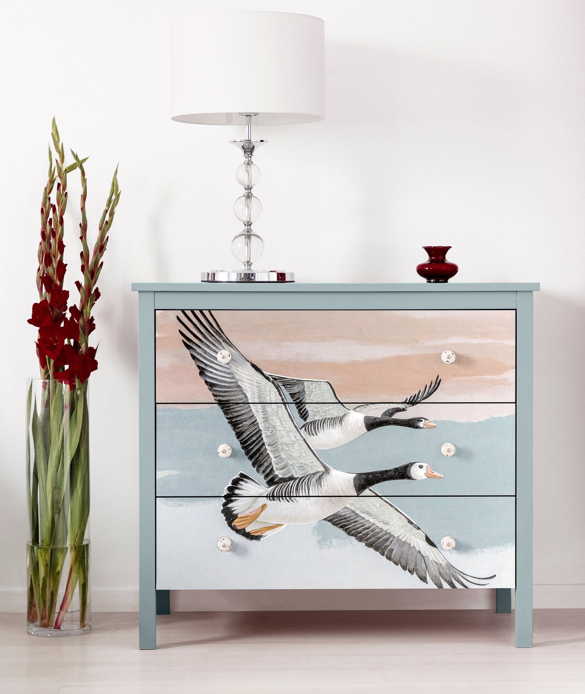 Flying Goose - Large Decoupage Paper for Furniture - Rice Paper - Decoupage Paper - Pastel Color