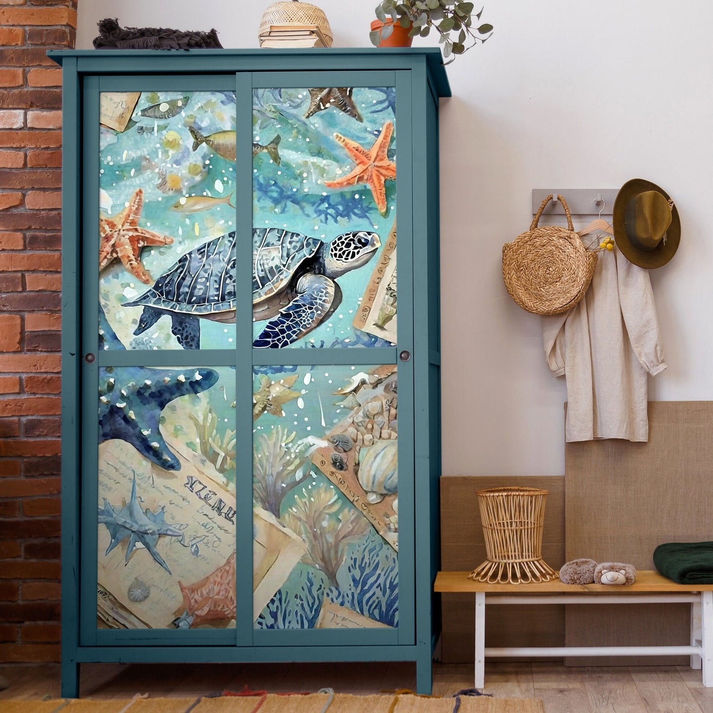 Marine Life - Large Decoupage Paper for Furniture - Rice Paper - Decoupage Paper - Sea Turtle - Star