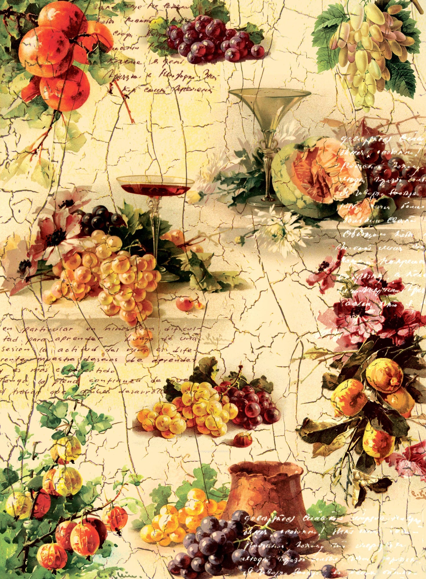 Graphes- Farmhouse - Vintage Decoupage Art - Rice Paper - Decoupage for Furniture - Large Size Rice Paper for Decoupage