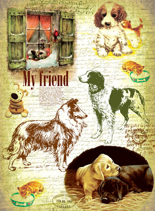 My Friend Dog - Puppy - Vintage Decoupage Art - Rice Paper - Decoupage for Furniture - Large Size Rice Paper for Decoupage