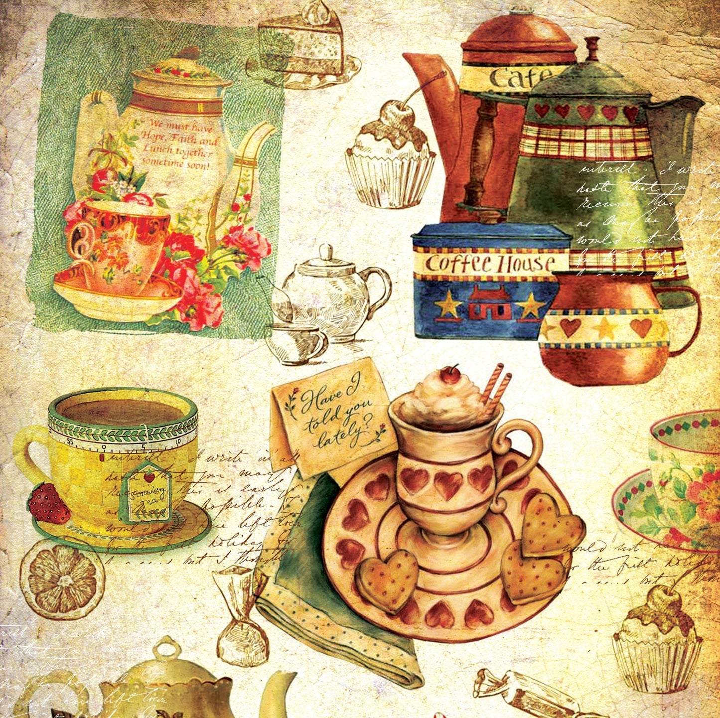 Tea Time - Vintage Decoupage Art - Rice Paper - Decoupage for Furniture - Large Size Rice Paper for Decoupage