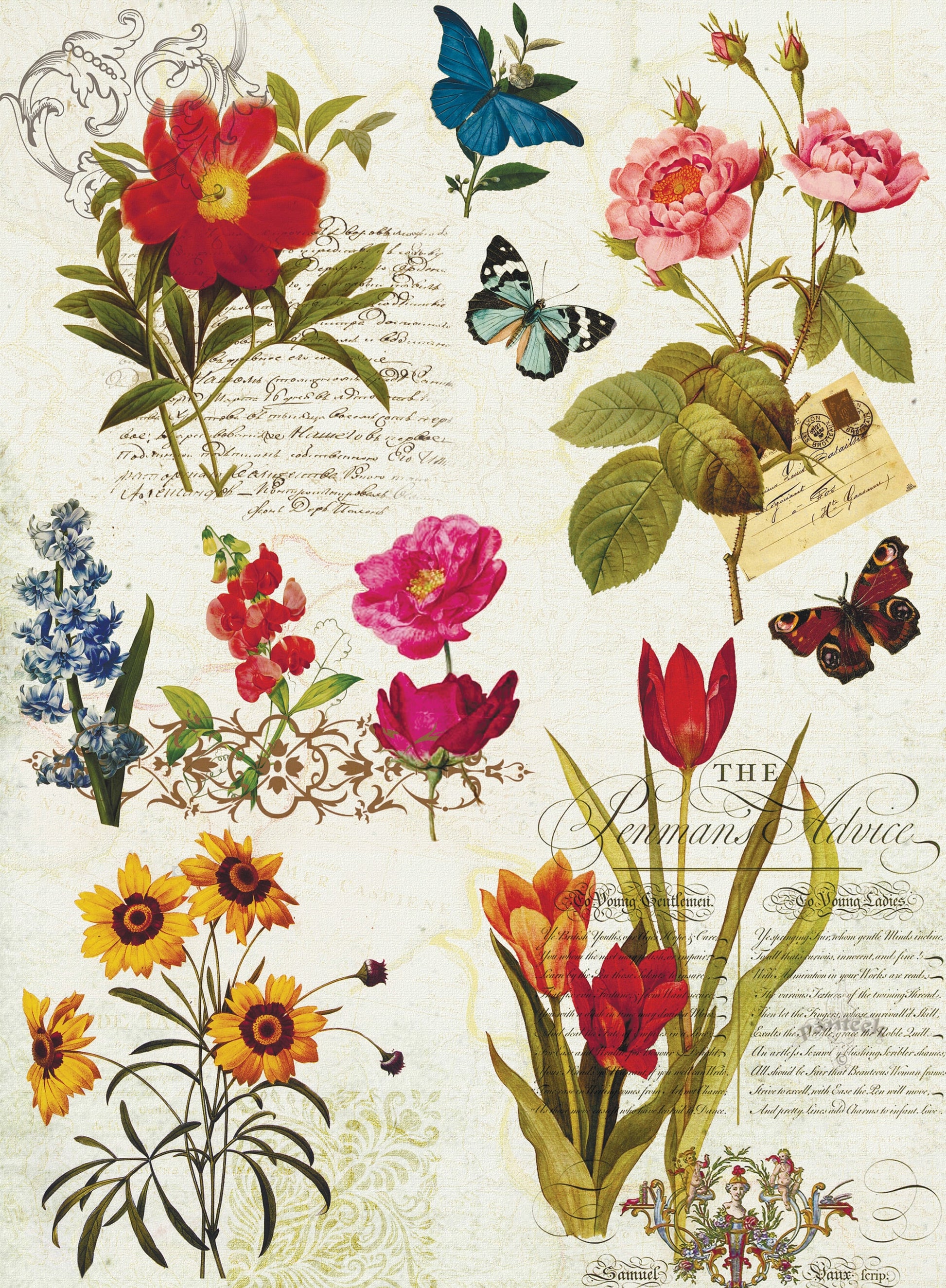 Spring Flowers Vintage Decoupage Paper - Decoupage Art - Large Size Rice Paper for Decoupage - A3 A2 A1
