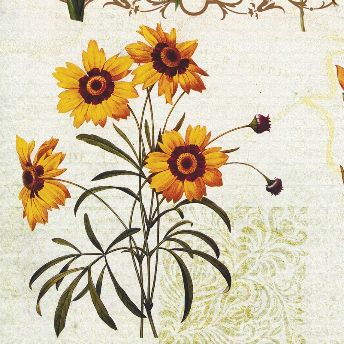 Spring Flowers Vintage Decoupage Paper - Decoupage Art - Large Size Rice Paper for Decoupage - A3 A2 A1