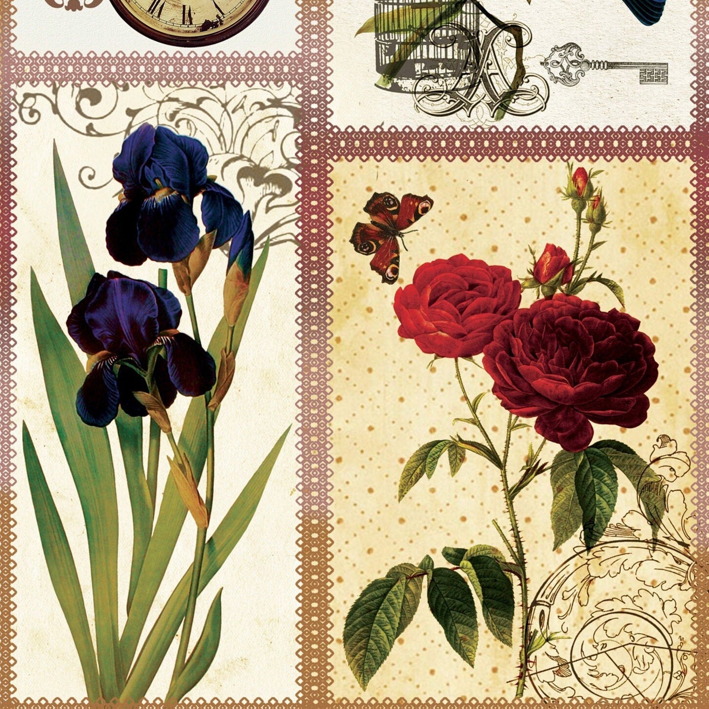 Spring Flowers Red Roses - Decoupage Art - Large Size Rice Paper for Decoupage - A3 A2 A1