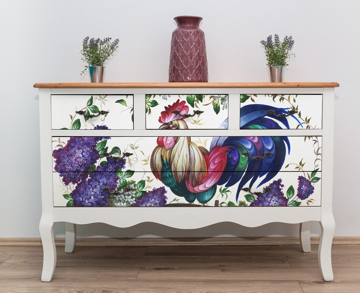Large Decoupage Paper for Furniture - Decoupage Art - Rice Paper for Decoupage - Red, Green, Blue Rooster