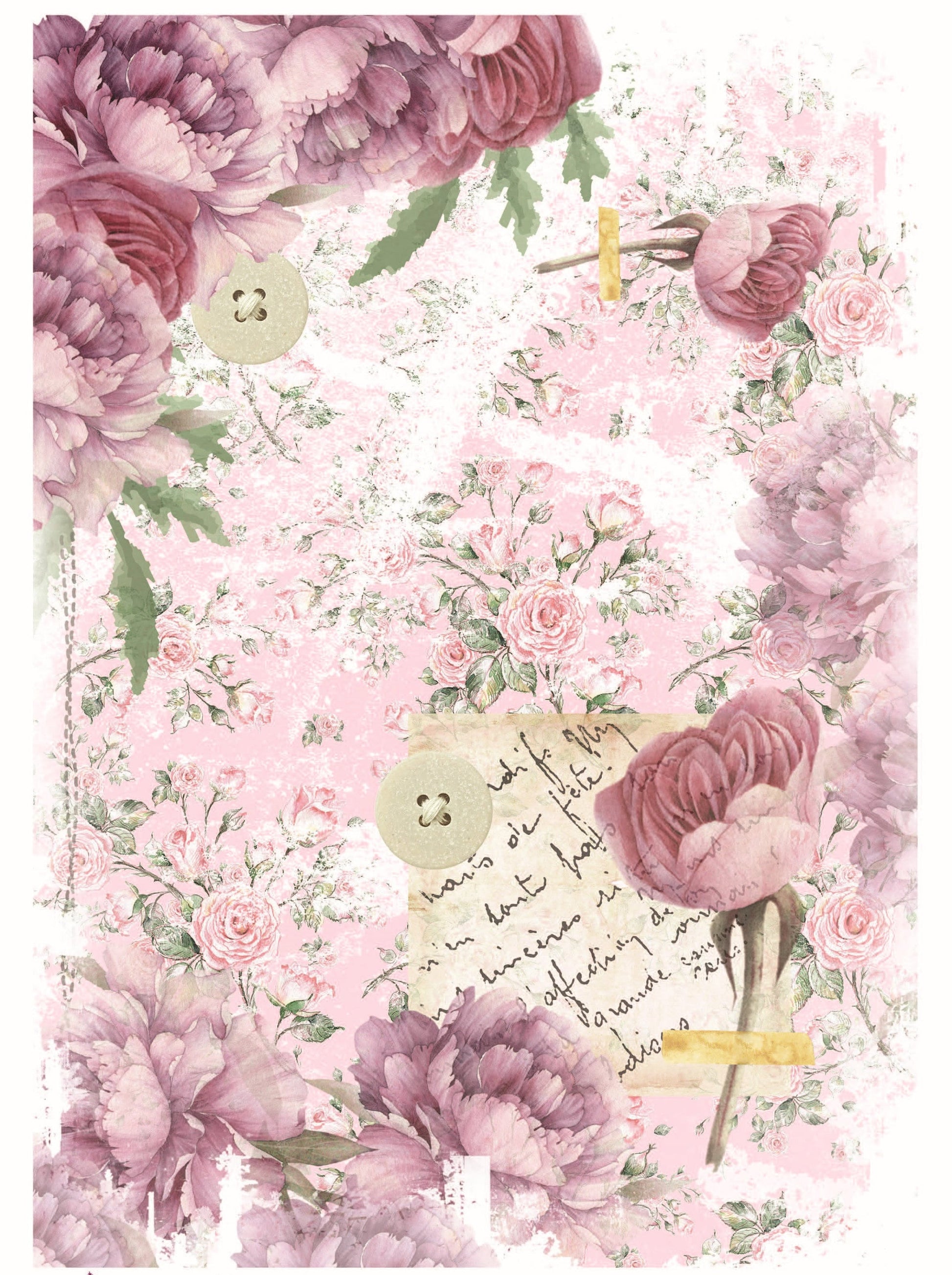 Pink Roses - Floral Decoupage - Decoupage Art - Large Size Rice Paper for Decoupage - Decoupage Crafts