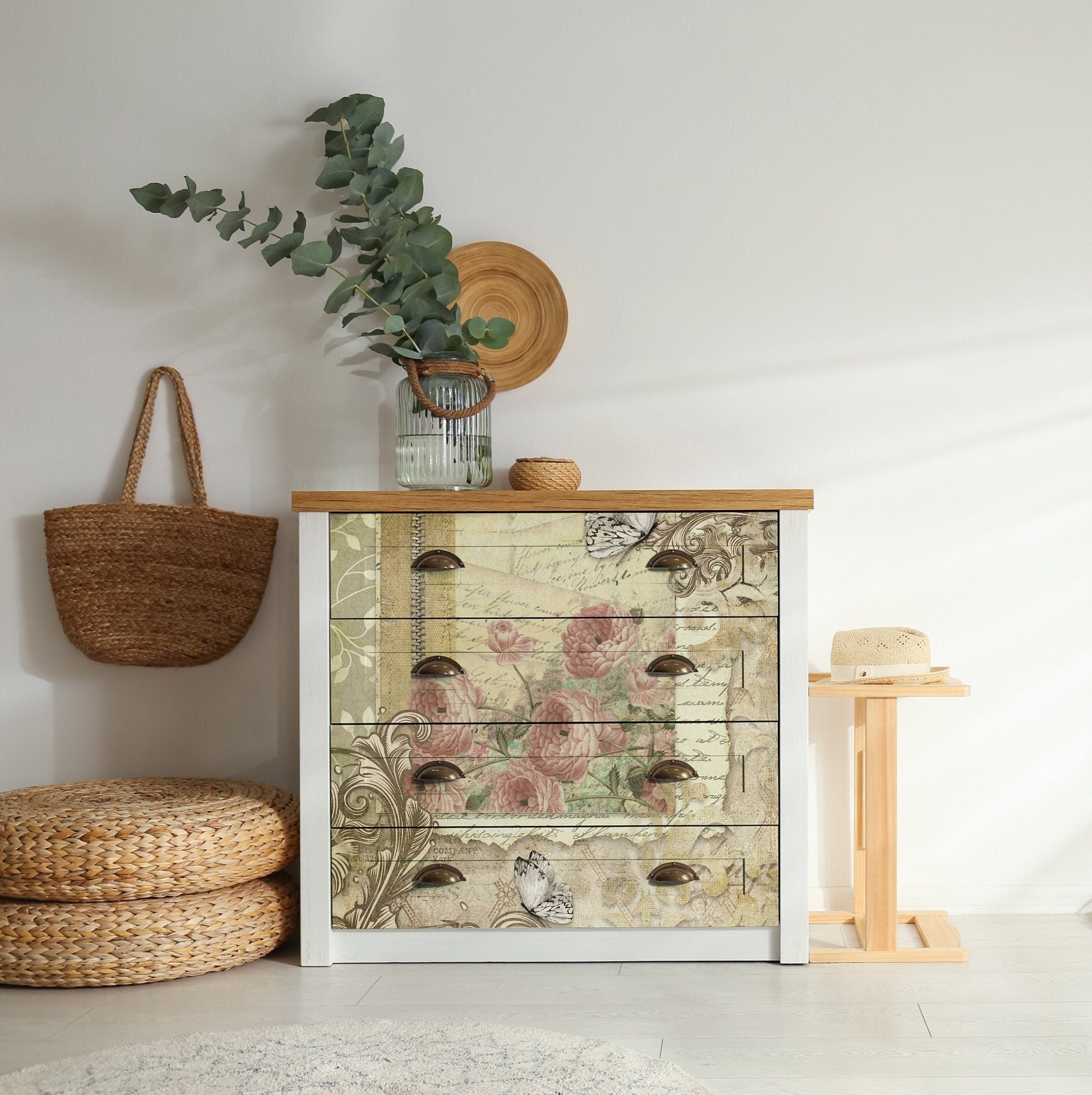 Vintage Floral Decoupage - Butterfly - Decoupage Art - Large Size Rice Paper for Decoupage - Decoupage Crafts