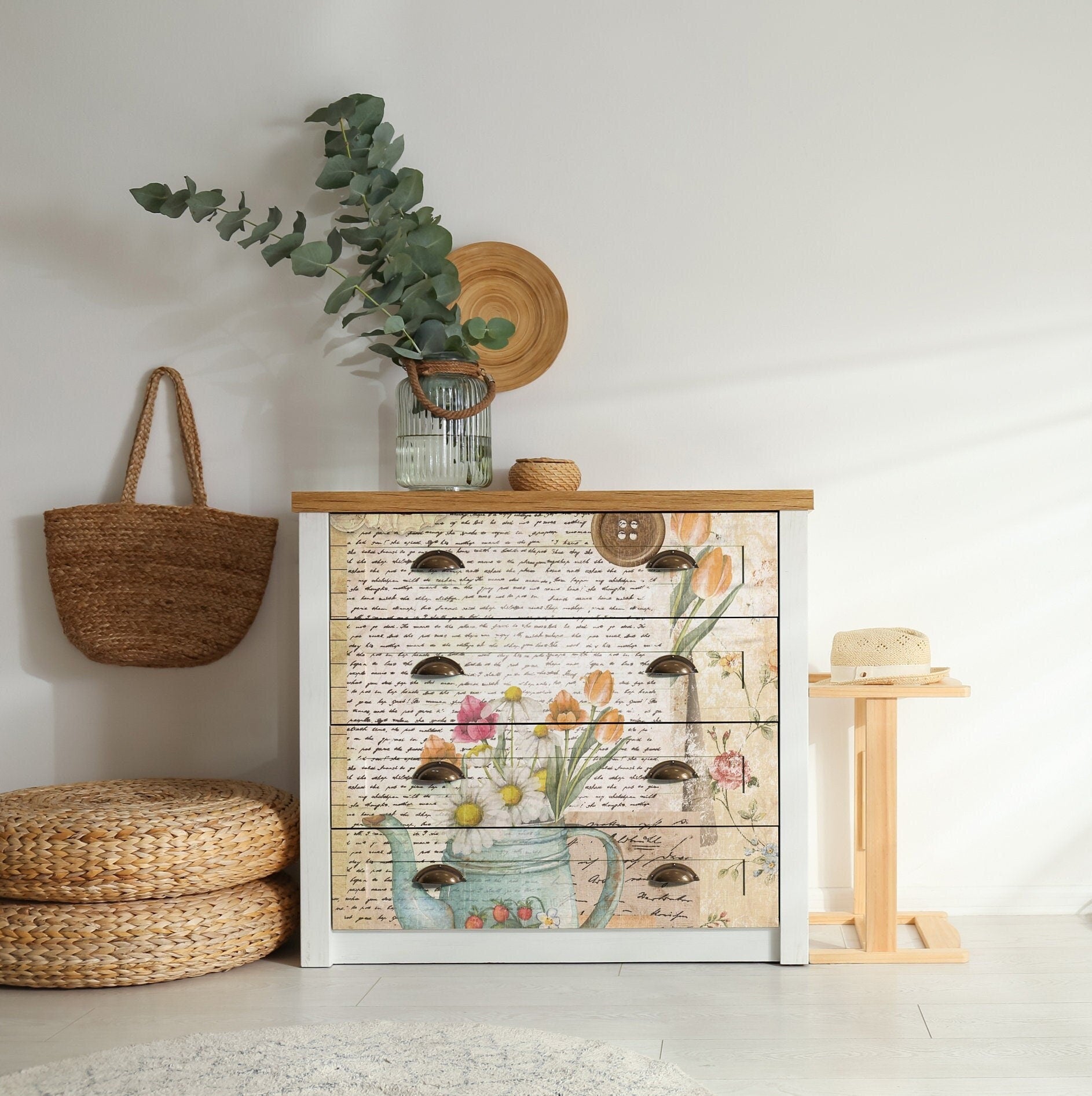 Handwritten Old Paper - Floral Decoupage - Decoupage Art - Large Size Rice Paper for Decoupage - Decoupage Crafts