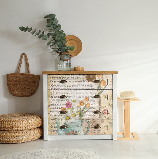 Handwritten Old Paper - Floral Decoupage - Decoupage Art - Large Size Rice Paper for Decoupage - Decoupage Crafts