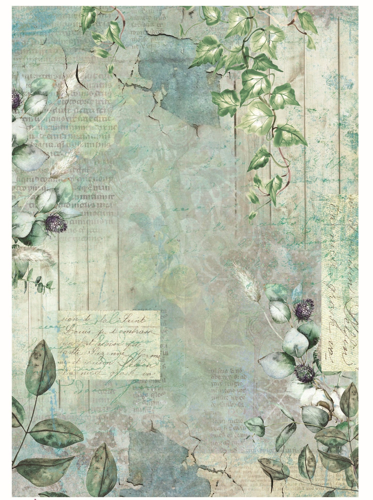 Green Vintage Decoupage Paper - Large Size Rice Paper - Dresser Makeover