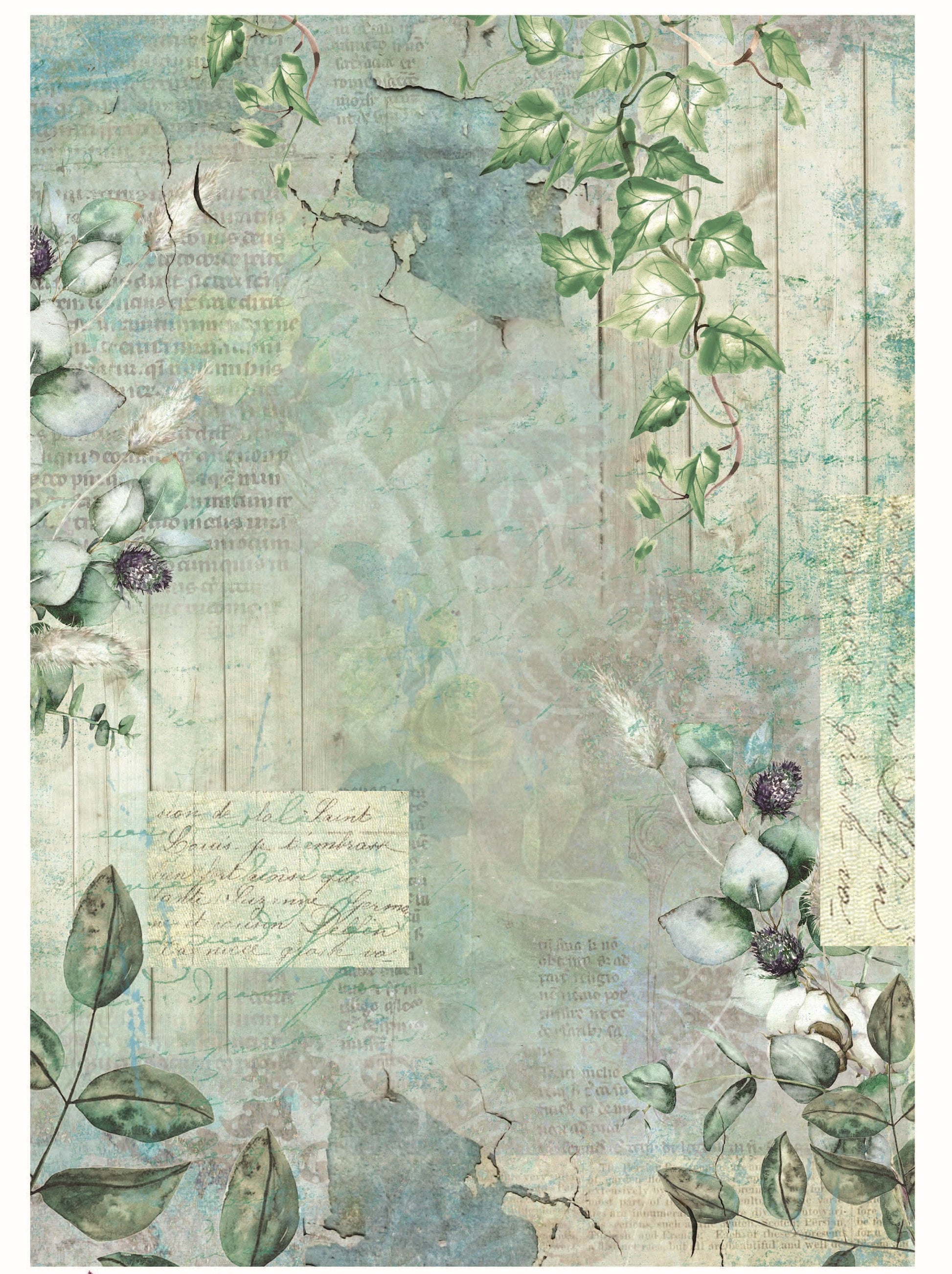 Green Vintage Decoupage Paper - Large Size Rice Paper - Dresser Makeover