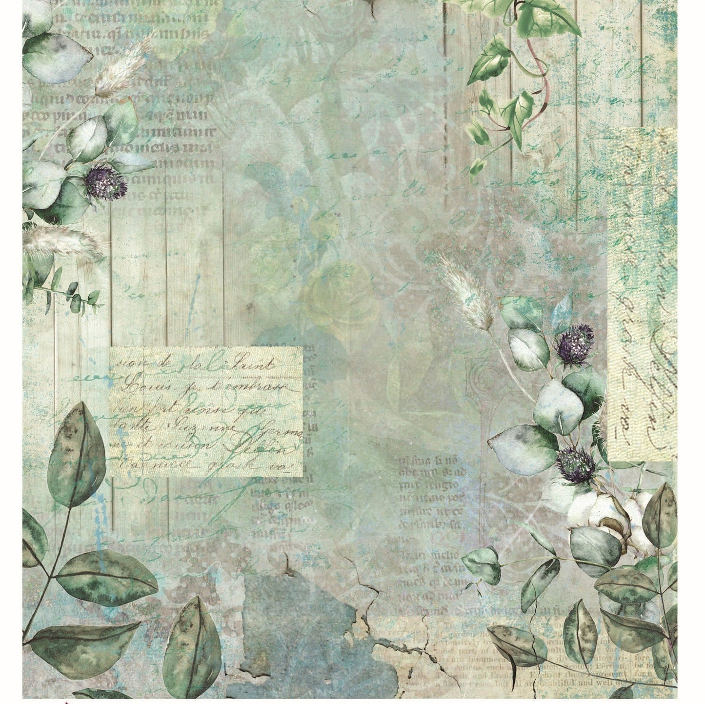 Green Vintage Decoupage Paper - Large Size Rice Paper - Dresser Makeover