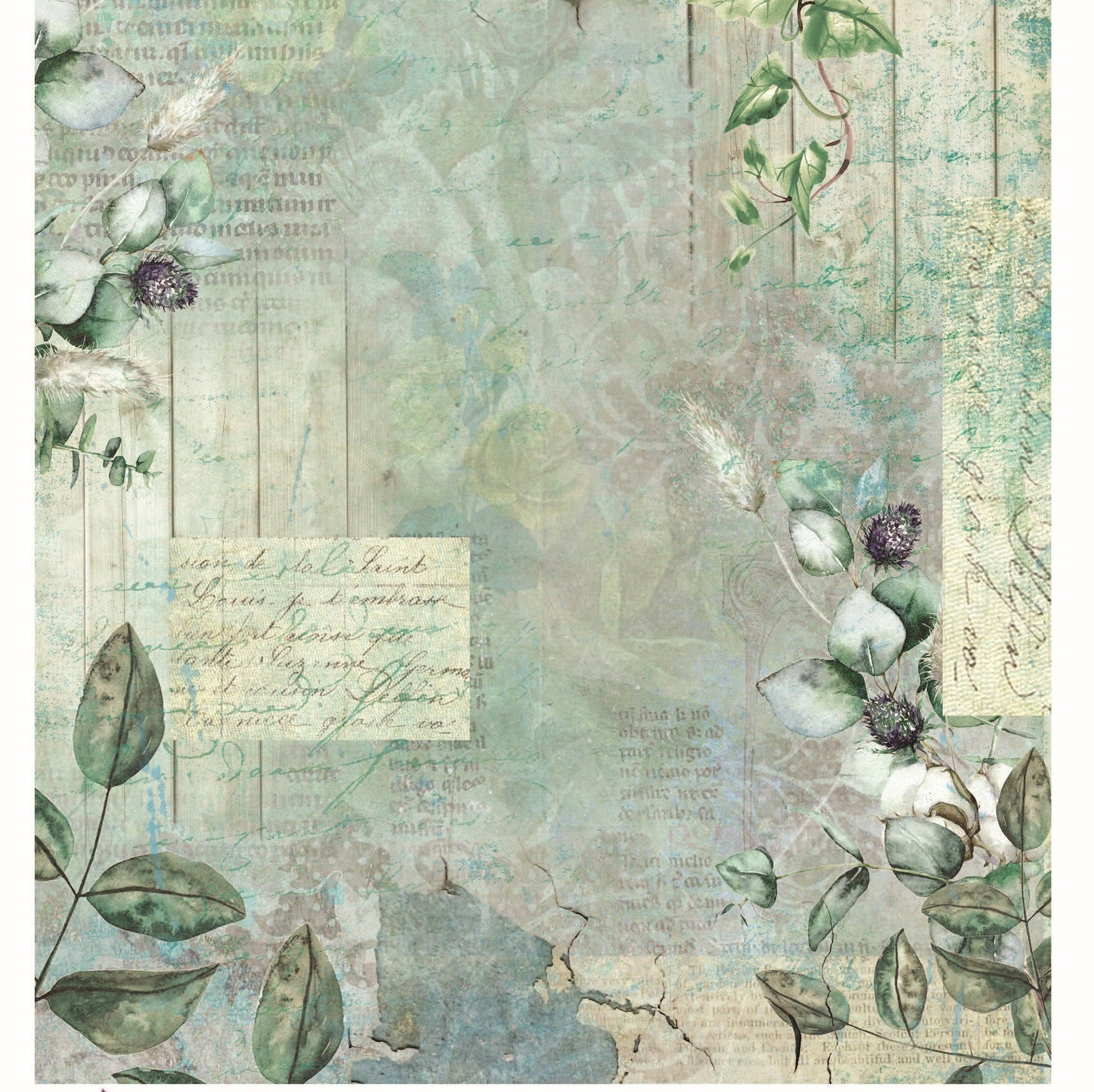 Green Vintage Decoupage Paper - Large Size Rice Paper - Dresser Makeover