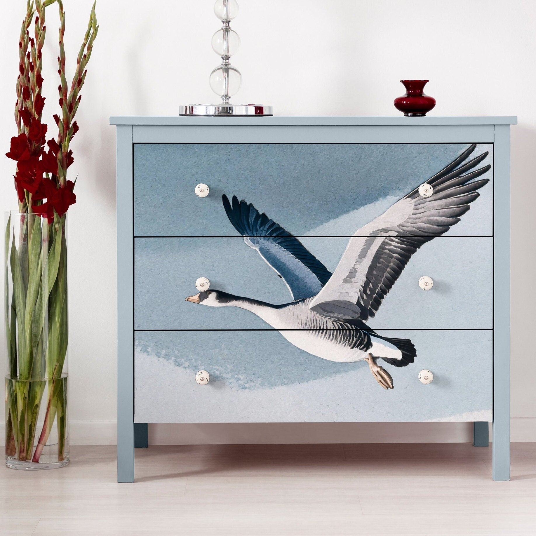 Flying Goose - Large Decoupage Paper for Furniture - Rice Paper - Decoupage Paper - Blue