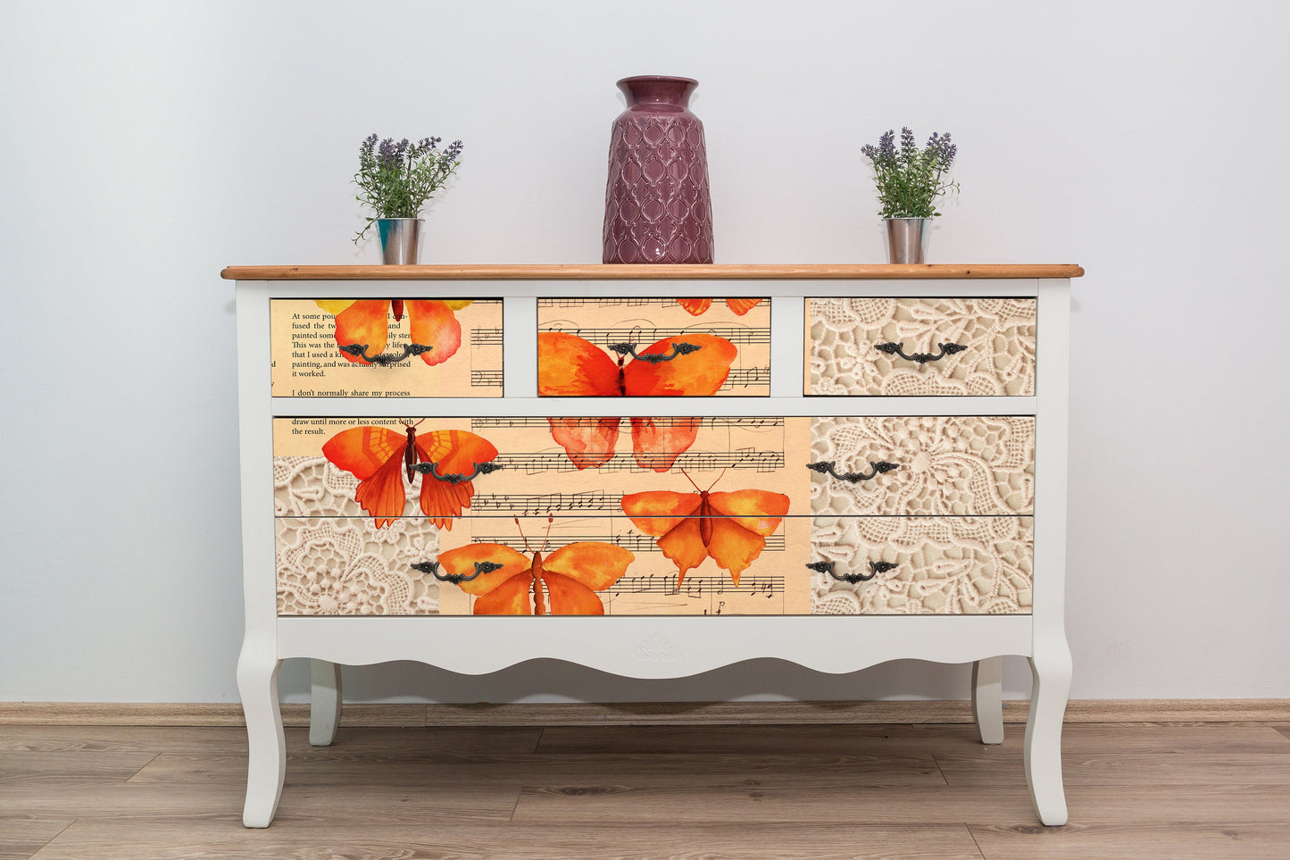 Large Decoupage for Furniture - Vintage Decoupage - Floral Decoupage Paper - Rice Paper - Orange Butterflies