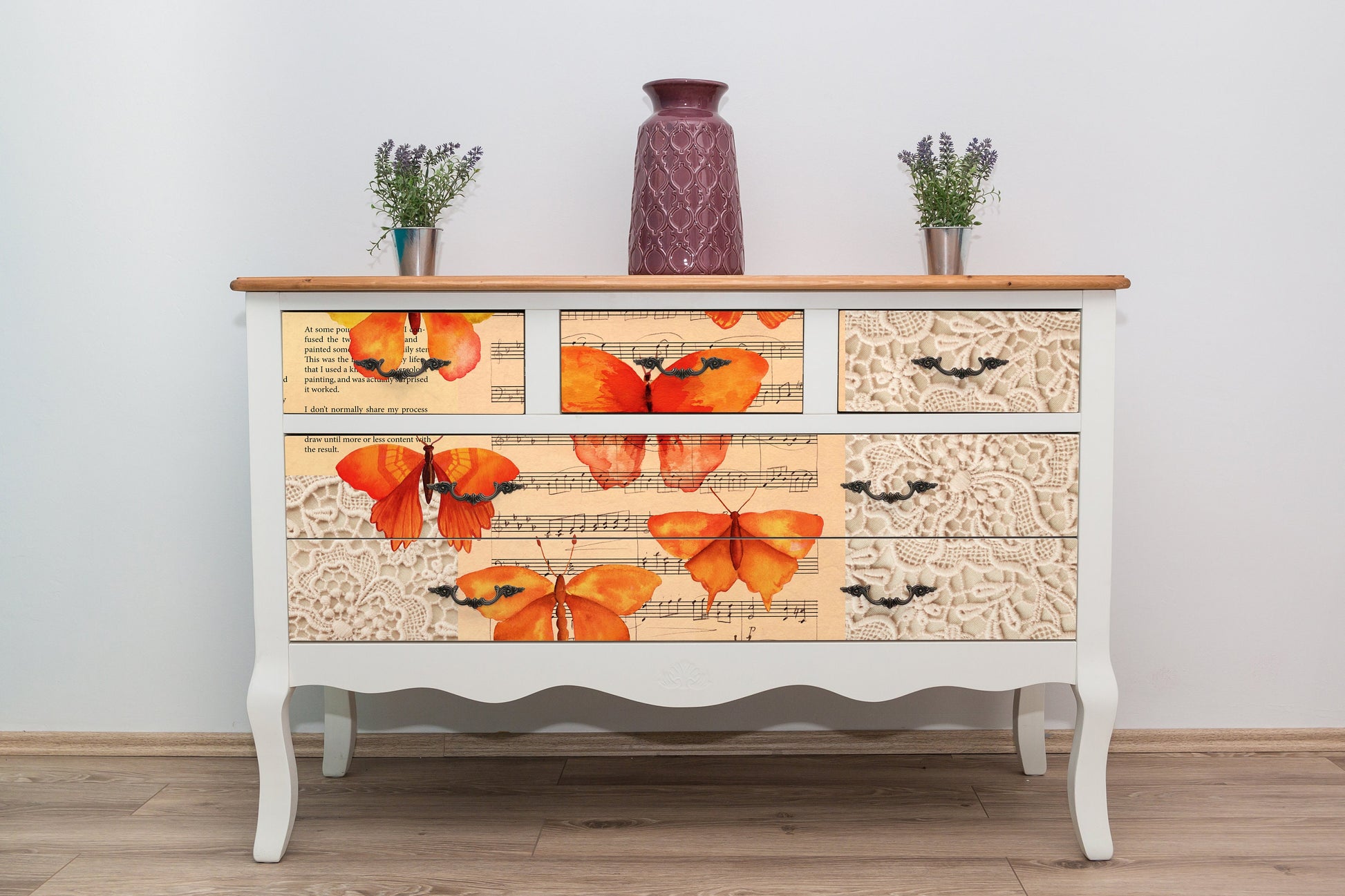 Large Decoupage for Furniture - Vintage Decoupage - Floral Decoupage Paper - Rice Paper - Orange Butterflies