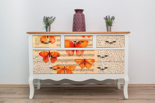 Large Decoupage for Furniture - Vintage Decoupage - Floral Decoupage Paper - Rice Paper - Orange Butterflies