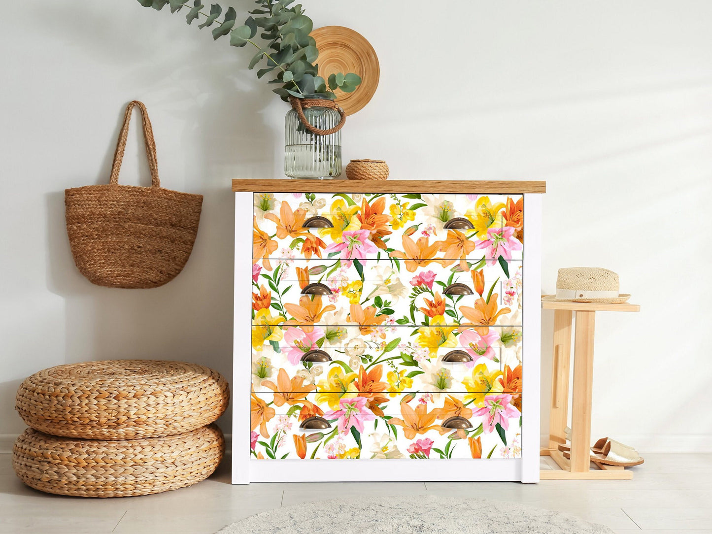Large Decoupage for Furniture - Rice Paper - Vintage Decoupage - Floral Decoupage Paper - Rice Paper - Green Orange Pink Flowers