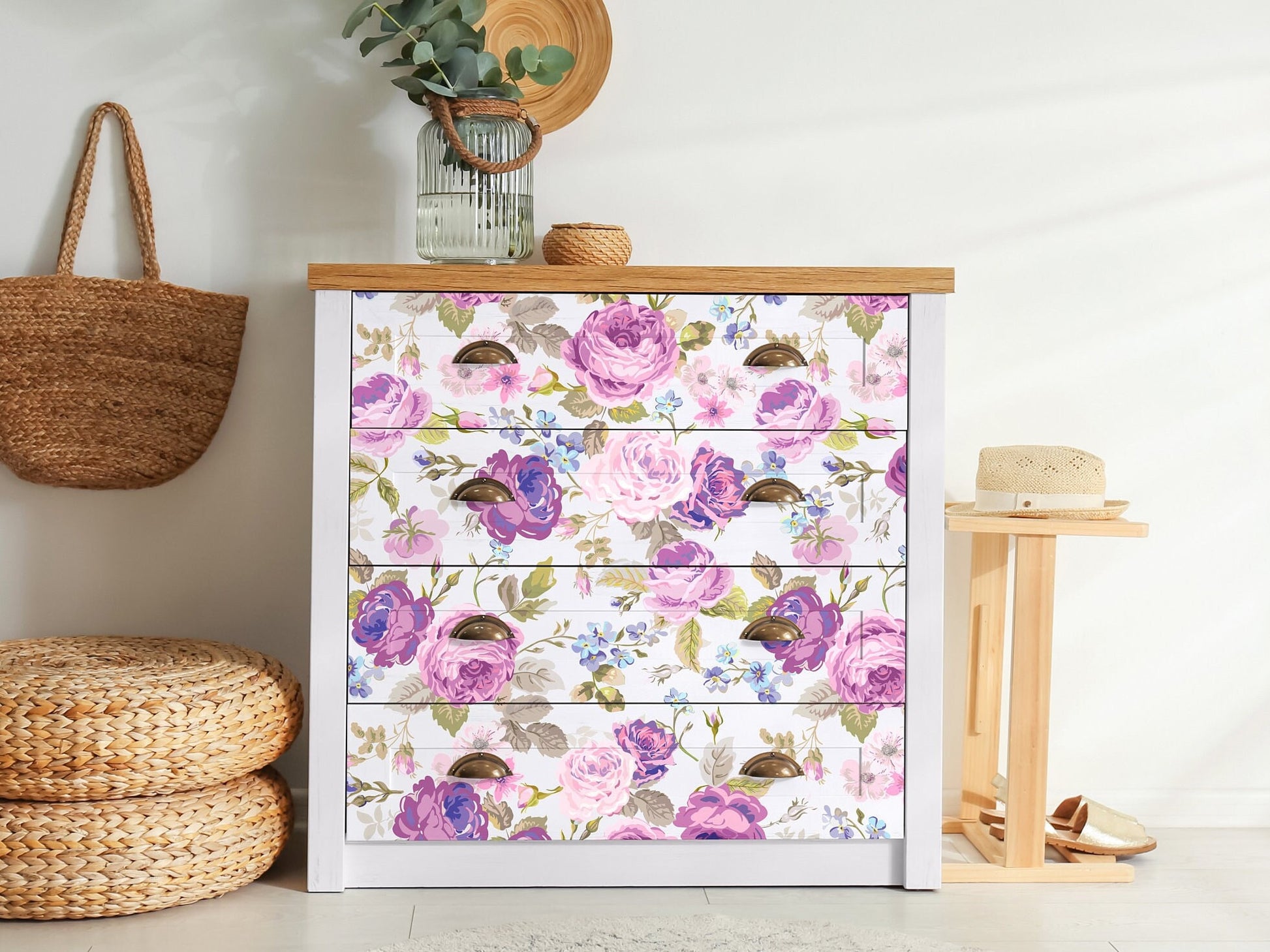Large Decoupage for Furniture - Rice Paper - Vintage Decoupage - Floral Decoupage Paper - Pink Purple Roses
