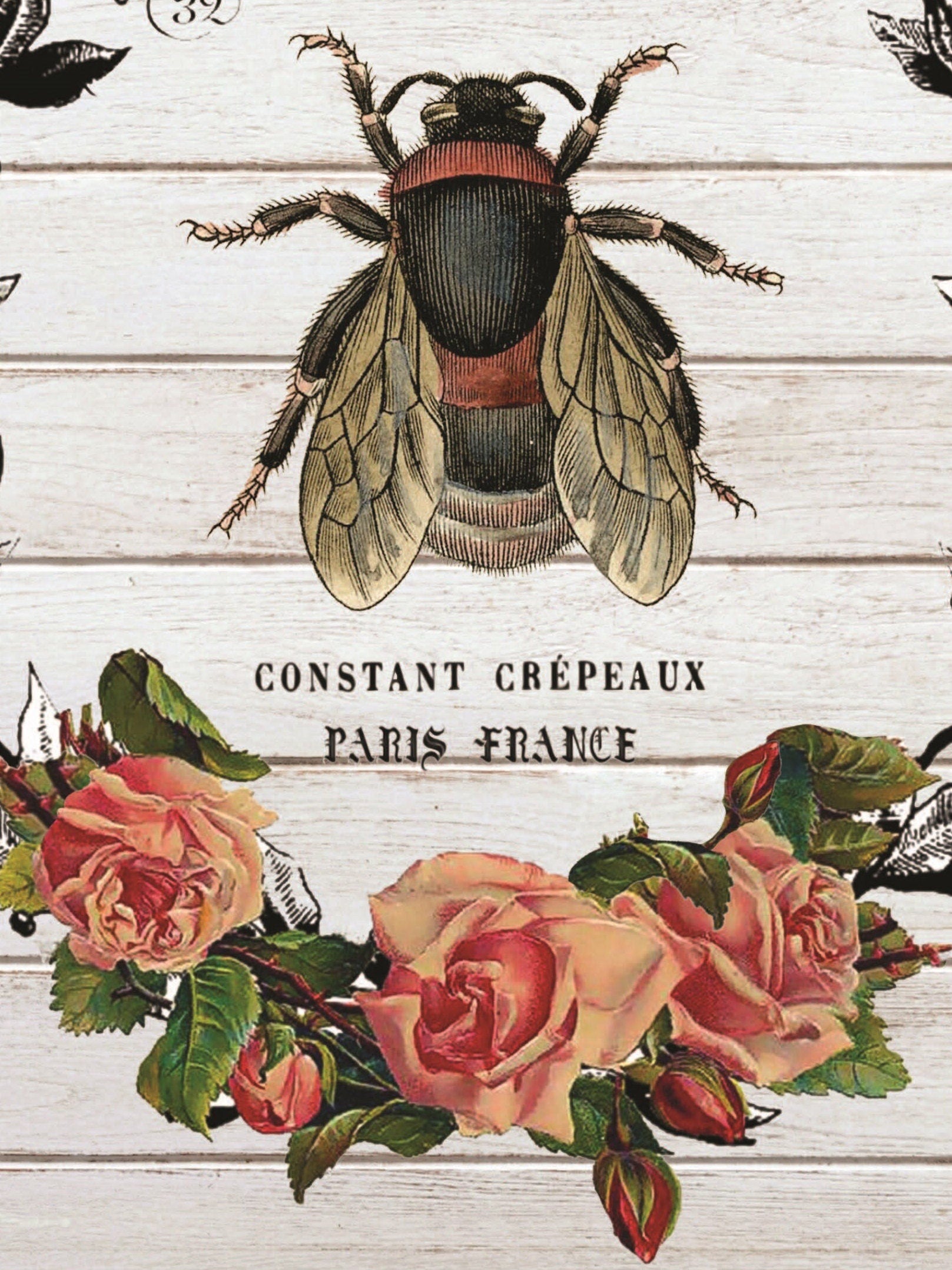 Queen Bee - Floral - Large Decoupage Paper for Furniture - Rice Paper for Decoupage