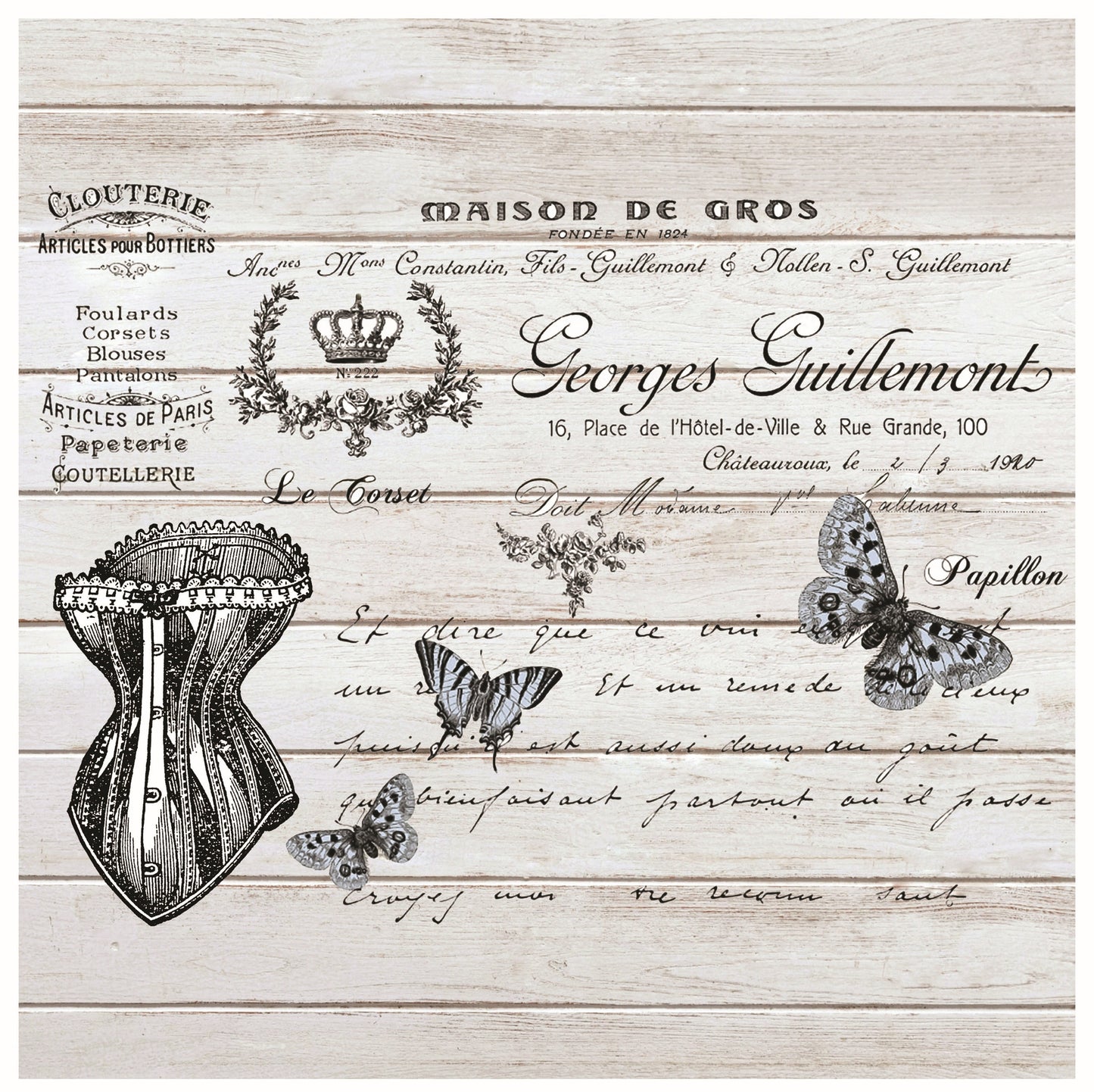 Butterfly - Parfumes - Large Decoupage Paper for Furniture - Rice Paper for Decoupage - Black & White