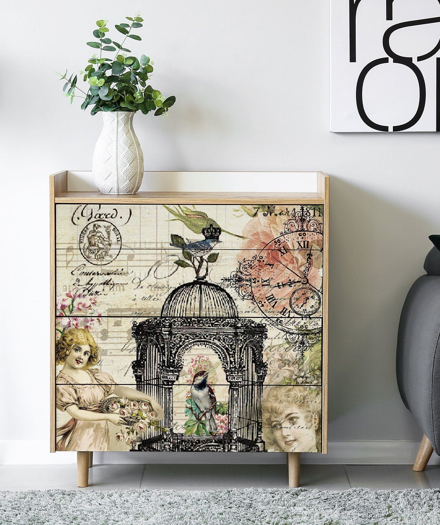 Large Decoupage Paper - Decoupage Art - Rice Paper for Decoupage - Vintage Decoupage - Little Girl Bird Nest