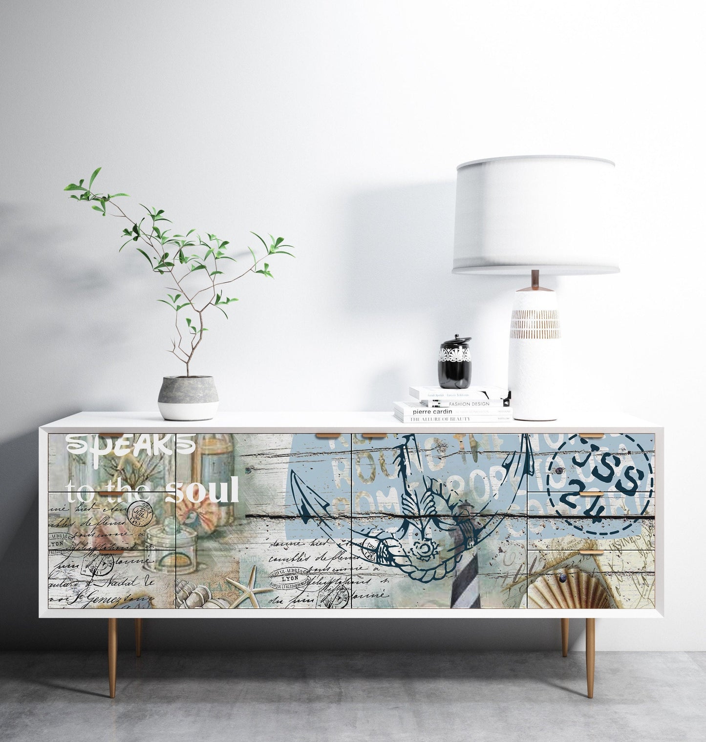Large Decoupage Paper - Sea Life Rice Paper - Furniture Makeover - Vintage - Beach Lighthouse Seastar