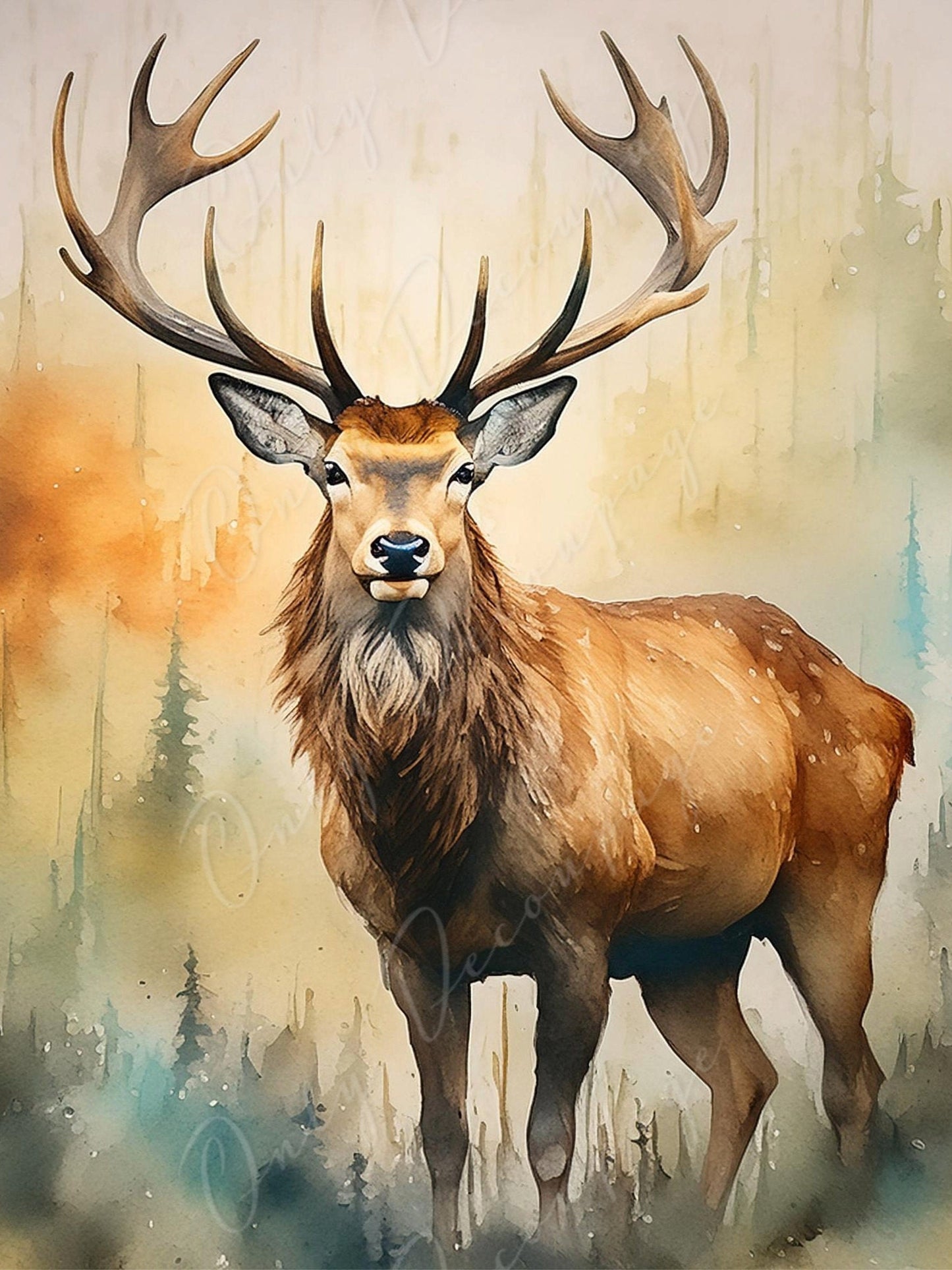 Deer Decoupage Paper - Large Watercolor Elk Rice Paper
