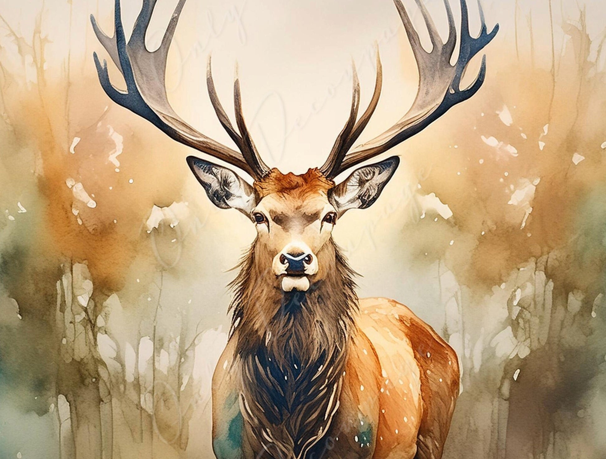 Deer - Large Decoupage Paper for Furniture - Rice Paper - Decoupage Paper - Elk - Watercolor