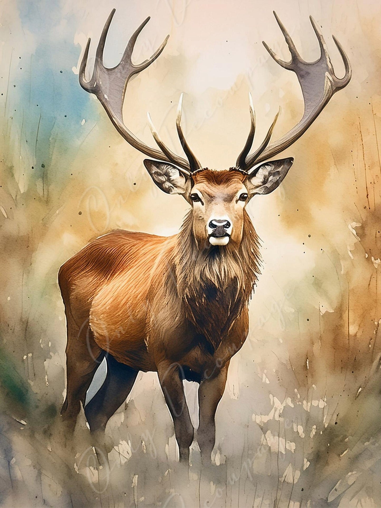 Deer - Large Decoupage Paper for Furniture - Rice Paper - Decoupage Paper - Elk - Watercolor