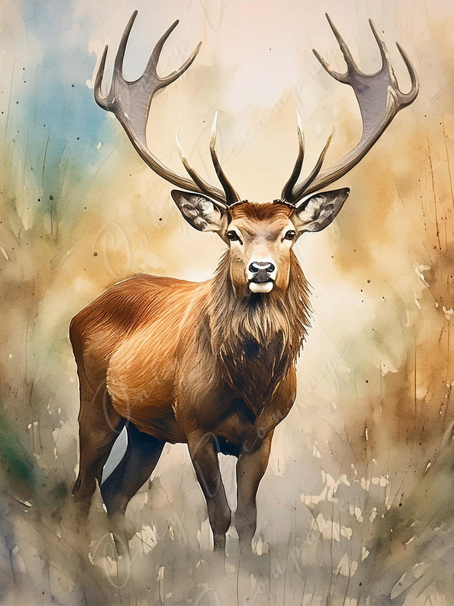 Deer - Large Decoupage Paper for Furniture - Rice Paper - Decoupage Paper - Elk - Watercolor