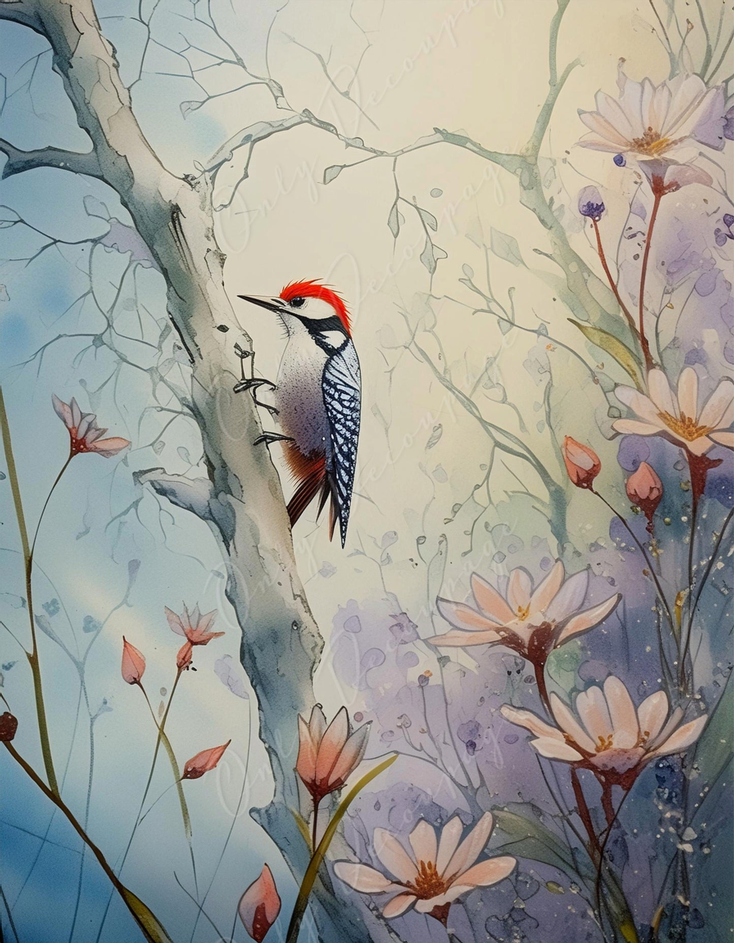 red head bird decoupage paper