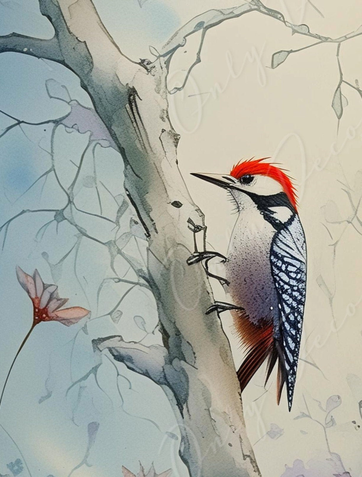 Red Head Bird - Large Decoupage Paper for Furniture - Rice Paper - Decoupage Paper - Nature