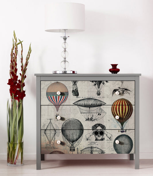 Large Decoupage Paper - Decoupage Art - Rice Paper for Decoupage - Decoupage for Furniture - Vintage Decoupage - Air Balloons
