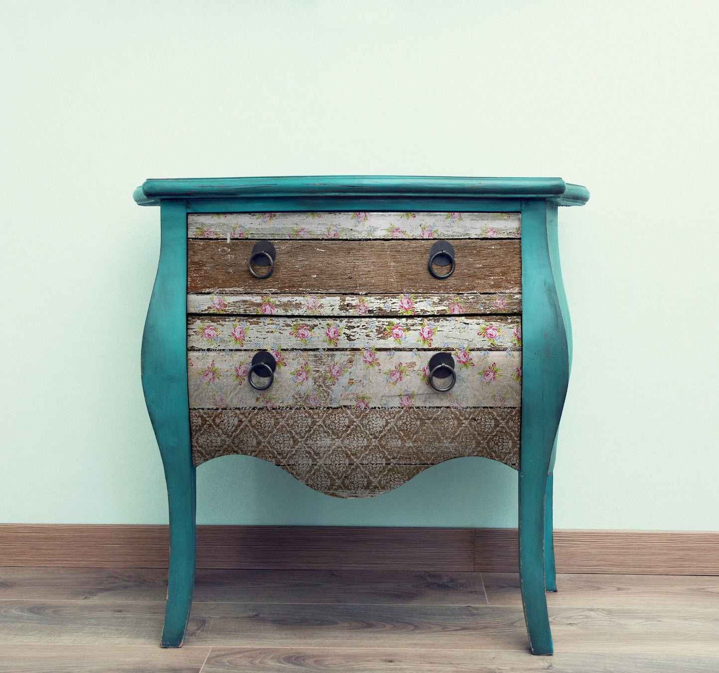 Large Rice Paper for Decoupage - Furniture Makeover - Vintage - Floral Decoupage - Old Wooden Floor
