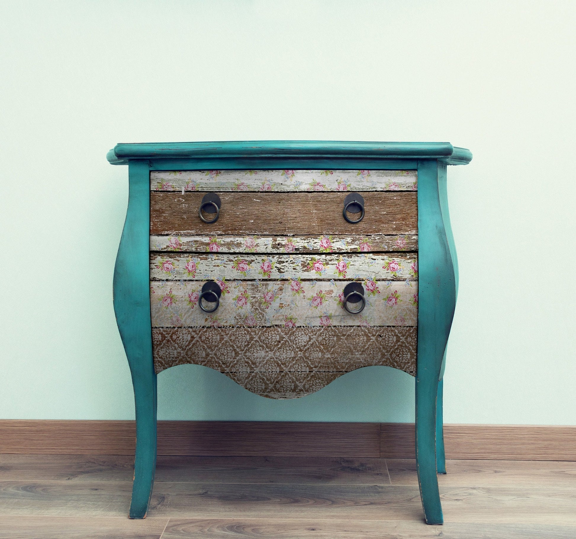 Large Rice Paper for Decoupage - Furniture Makeover - Vintage - Floral Decoupage - Old Wooden Floor