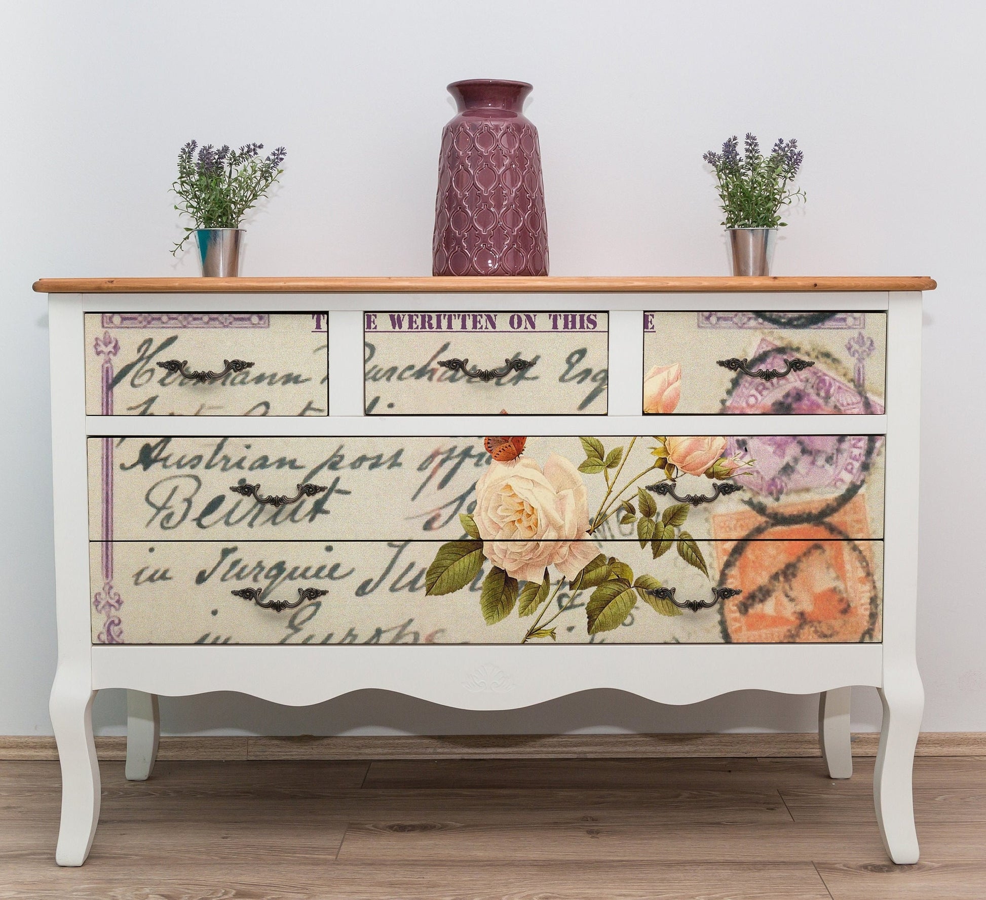 Large Rice Paper for Decoupage - Furniture Decoupage - Vintage Decoupage - Decoupage Paper - Post Card Handwrite Flowers