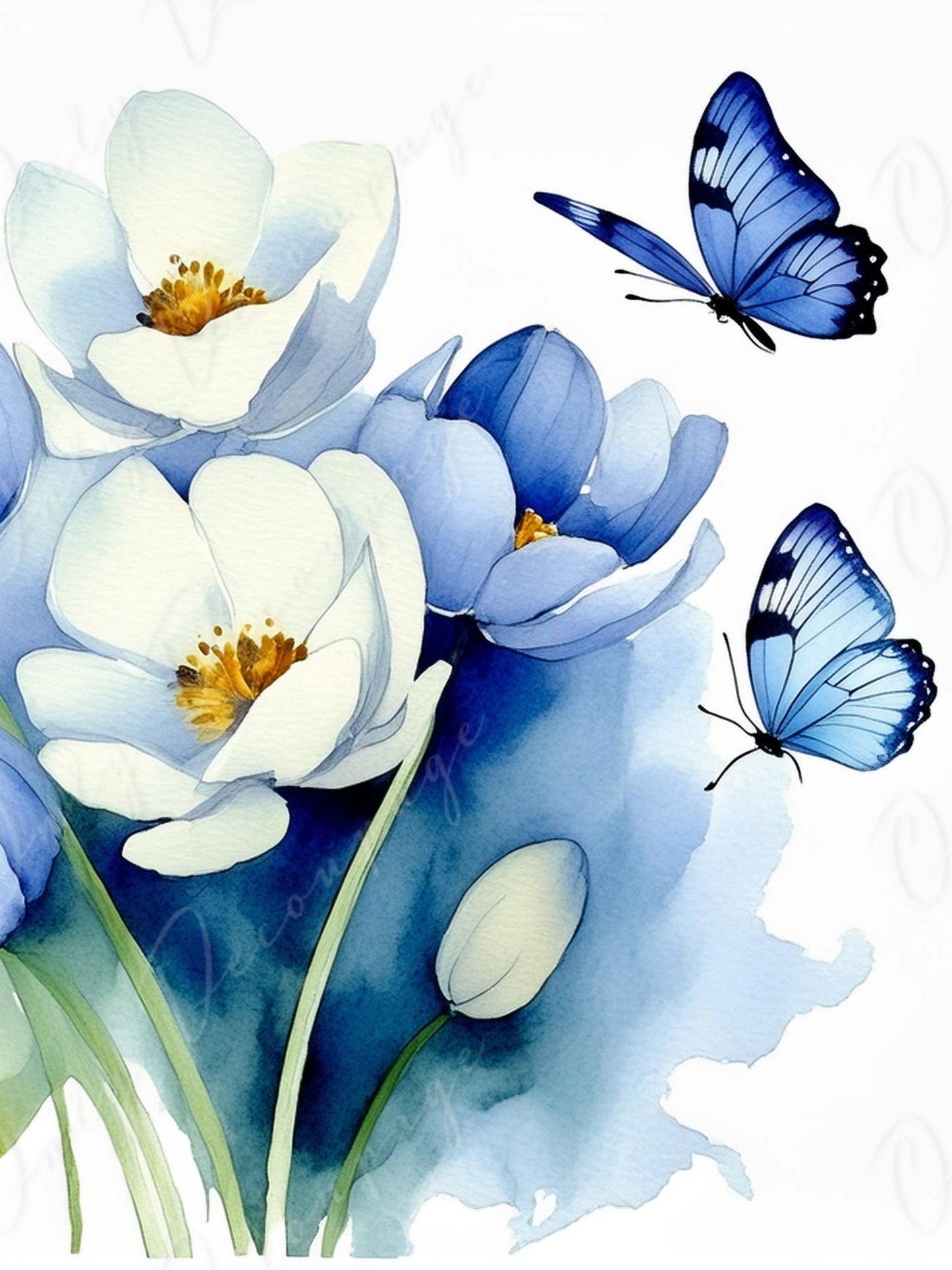 Watercolor Floral - Large Decoupage Paper - Rice Paper Decoupage for Furniture - Butterfly - Floral Decoupage