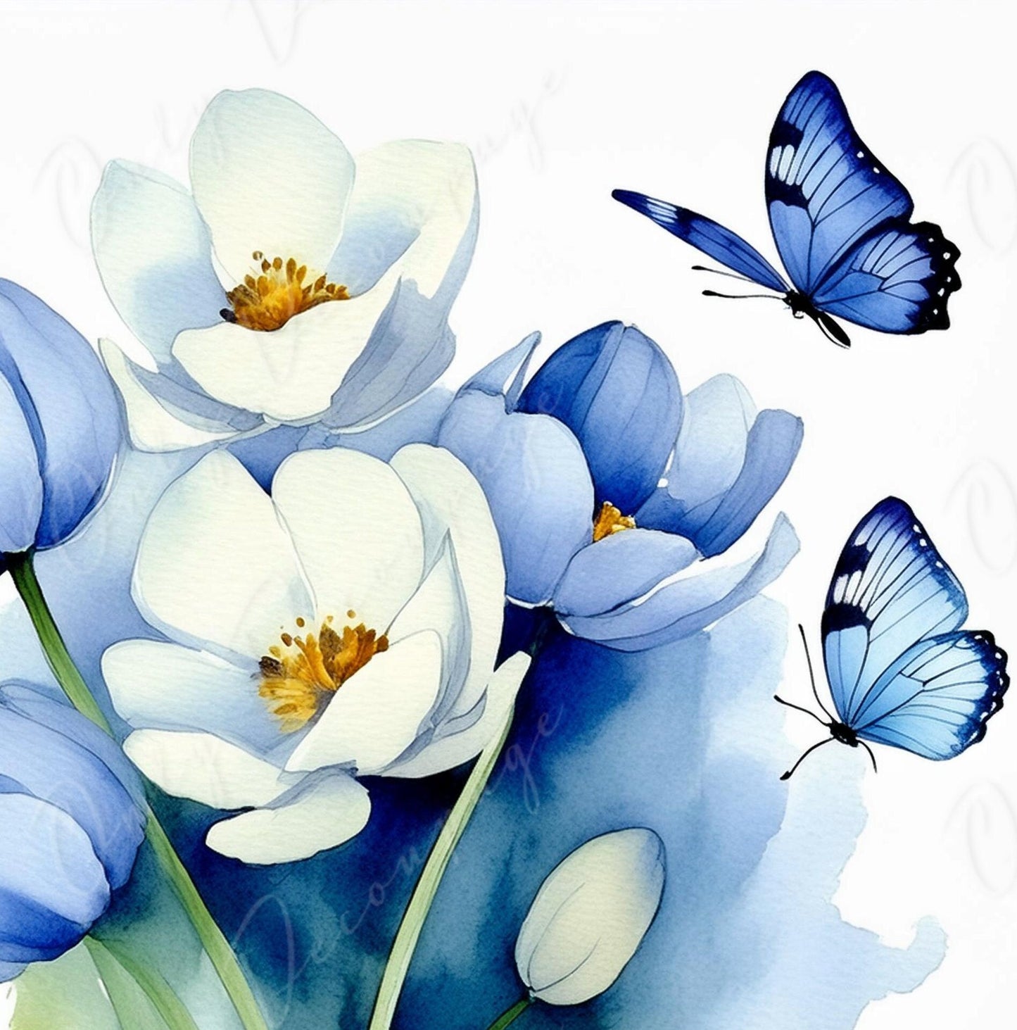 Watercolor Floral - Large Decoupage Paper - Rice Paper Decoupage for Furniture - Butterfly - Floral Decoupage