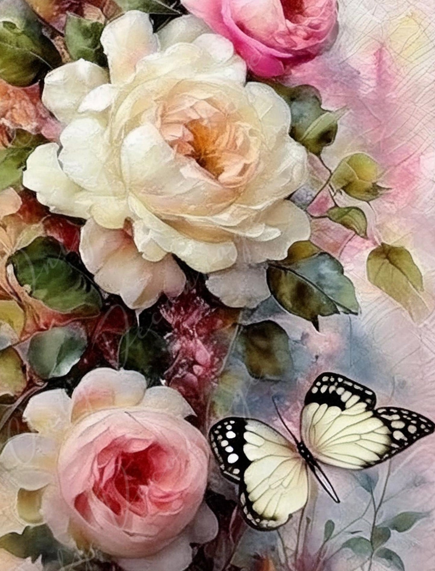Roses - Large Decoupage Paper - Rice Paper Decoupage for Furniture - Butterfly - Floral Decoupage