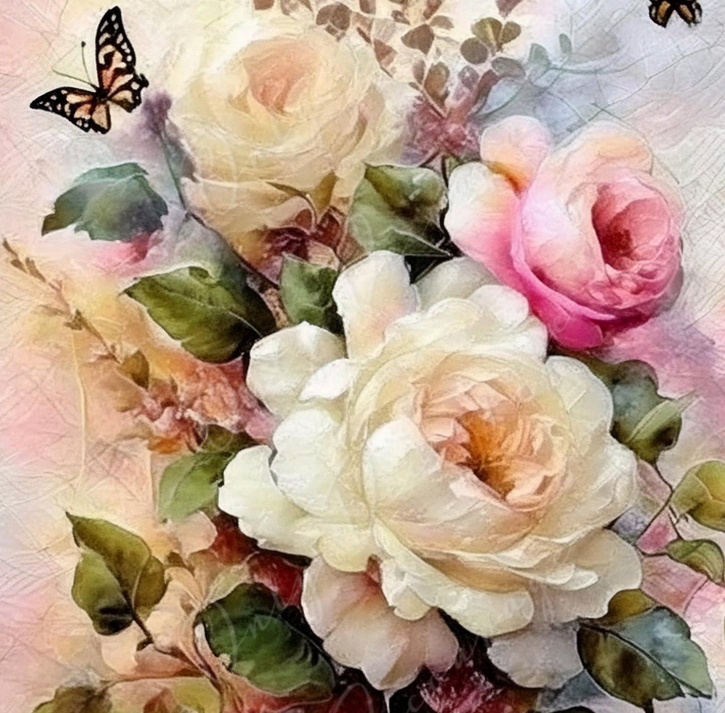 Roses - Large Decoupage Paper - Rice Paper Decoupage for Furniture - Butterfly - Floral Decoupage
