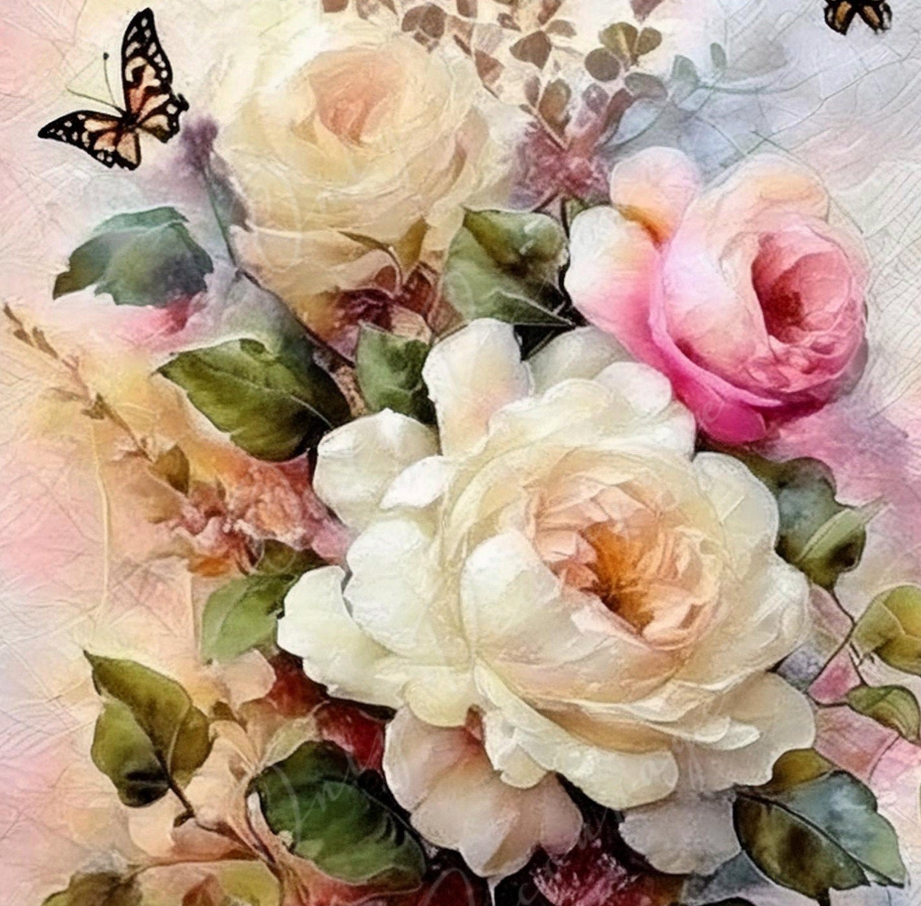 Roses - Large Decoupage Paper - Rice Paper Decoupage for Furniture - Butterfly - Floral Decoupage