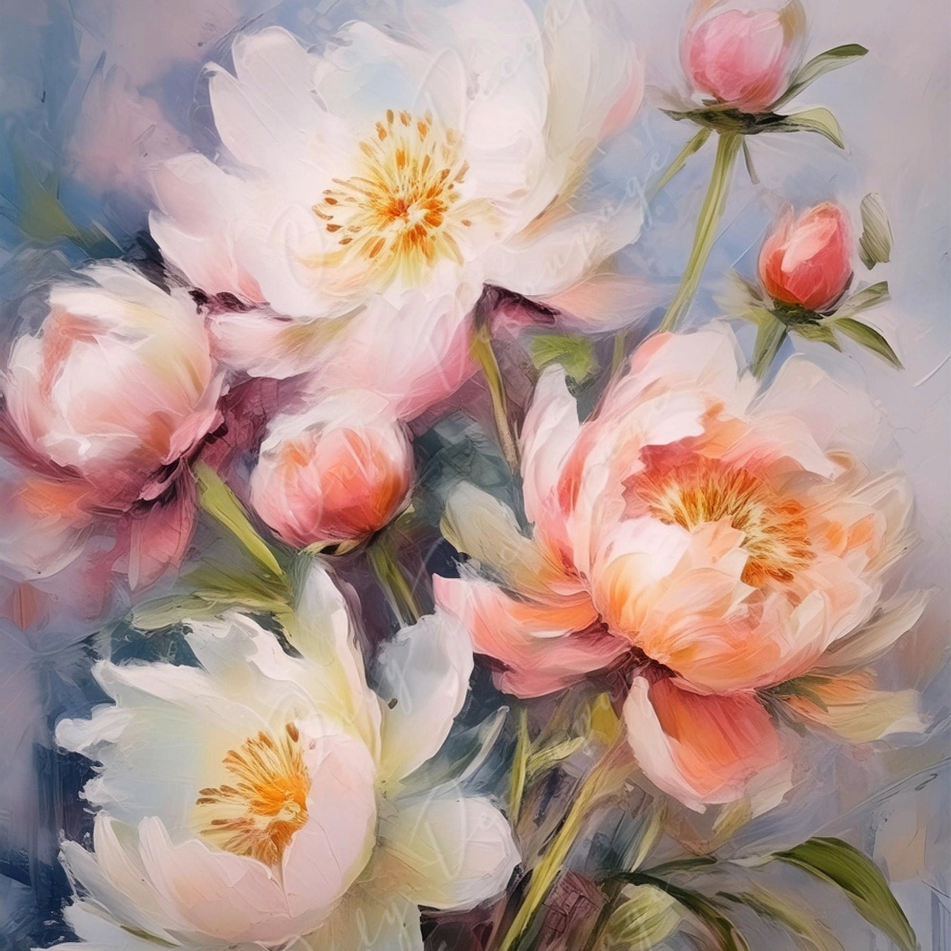 Peonies - Large Decoupage Paper - Rice Paper Decoupage for Furniture - Dark Background - Floral Decoupage