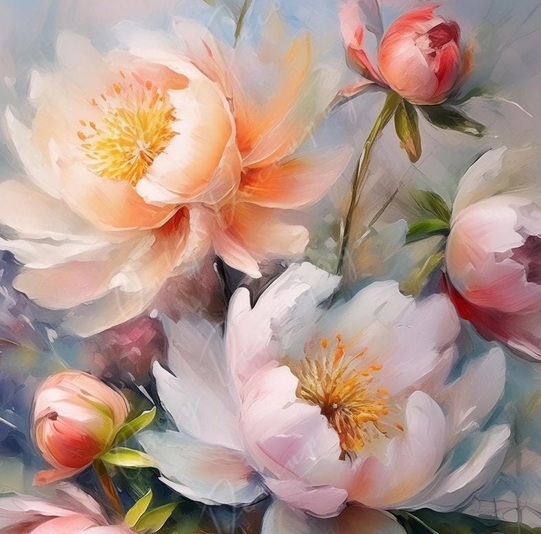 Peonies - Large Decoupage Paper - Rice Paper Decoupage for Furniture - Dark Background - Floral Decoupage