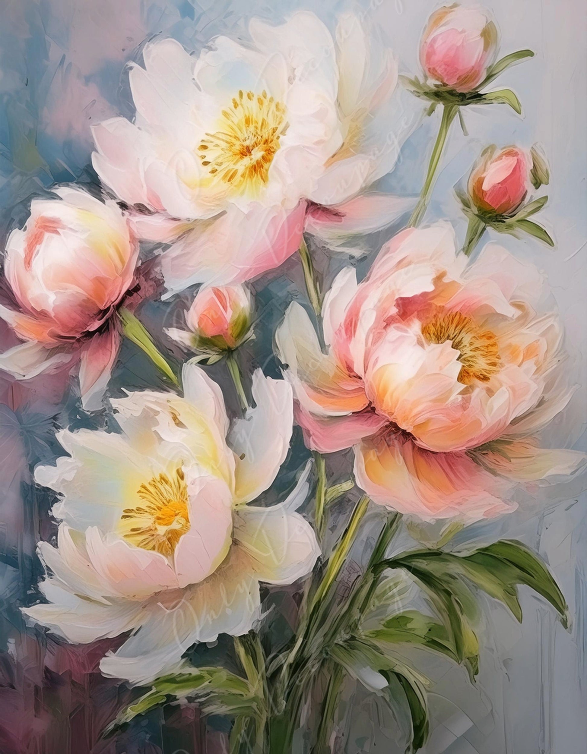 Peonies - Large Decoupage Paper - Rice Paper Decoupage for Furniture - Dark Background - Floral Decoupage