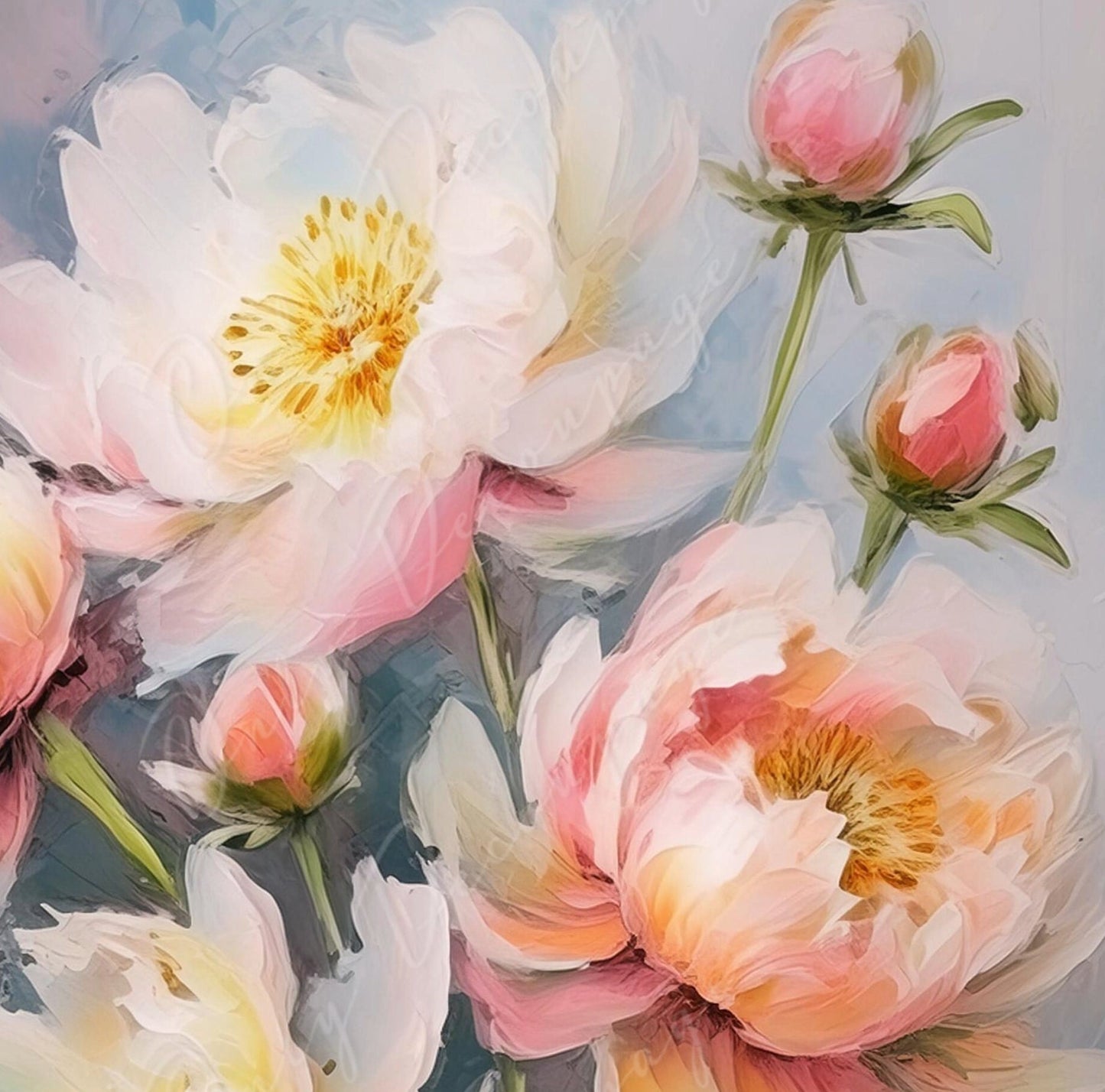 Peonies - Large Decoupage Paper - Rice Paper Decoupage for Furniture - Dark Background - Floral Decoupage
