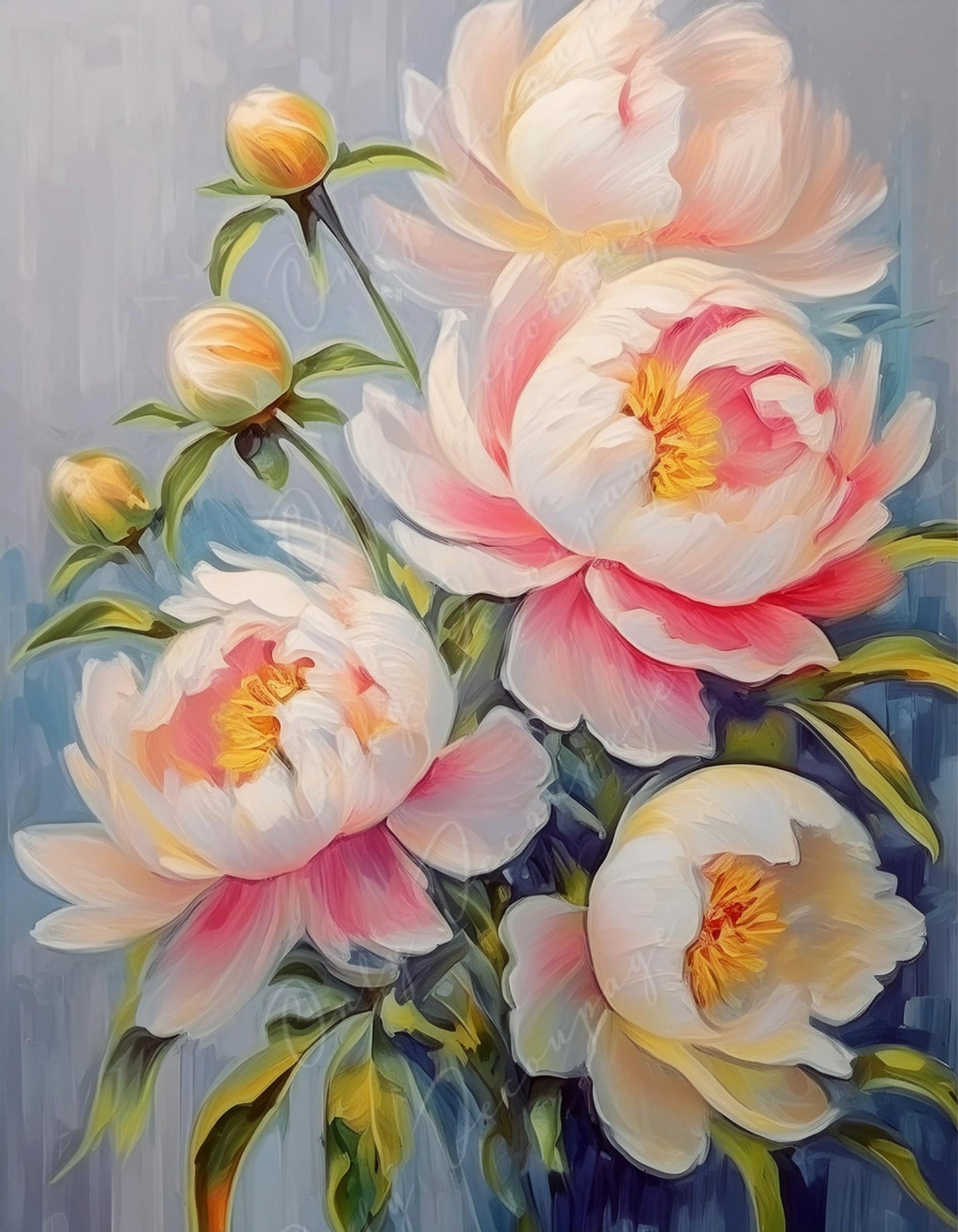 Peonies - Large Decoupage Paper - Rice Paper Decoupage for Furniture - Dark Background - Floral Decoupage