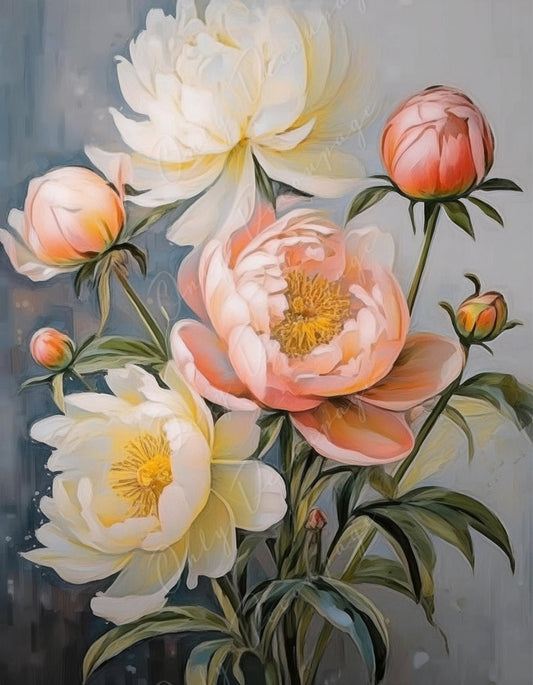 Peonies - Large Decoupage Paper - Rice Paper Decoupage for Furniture - Dark Background - Floral Decoupage
