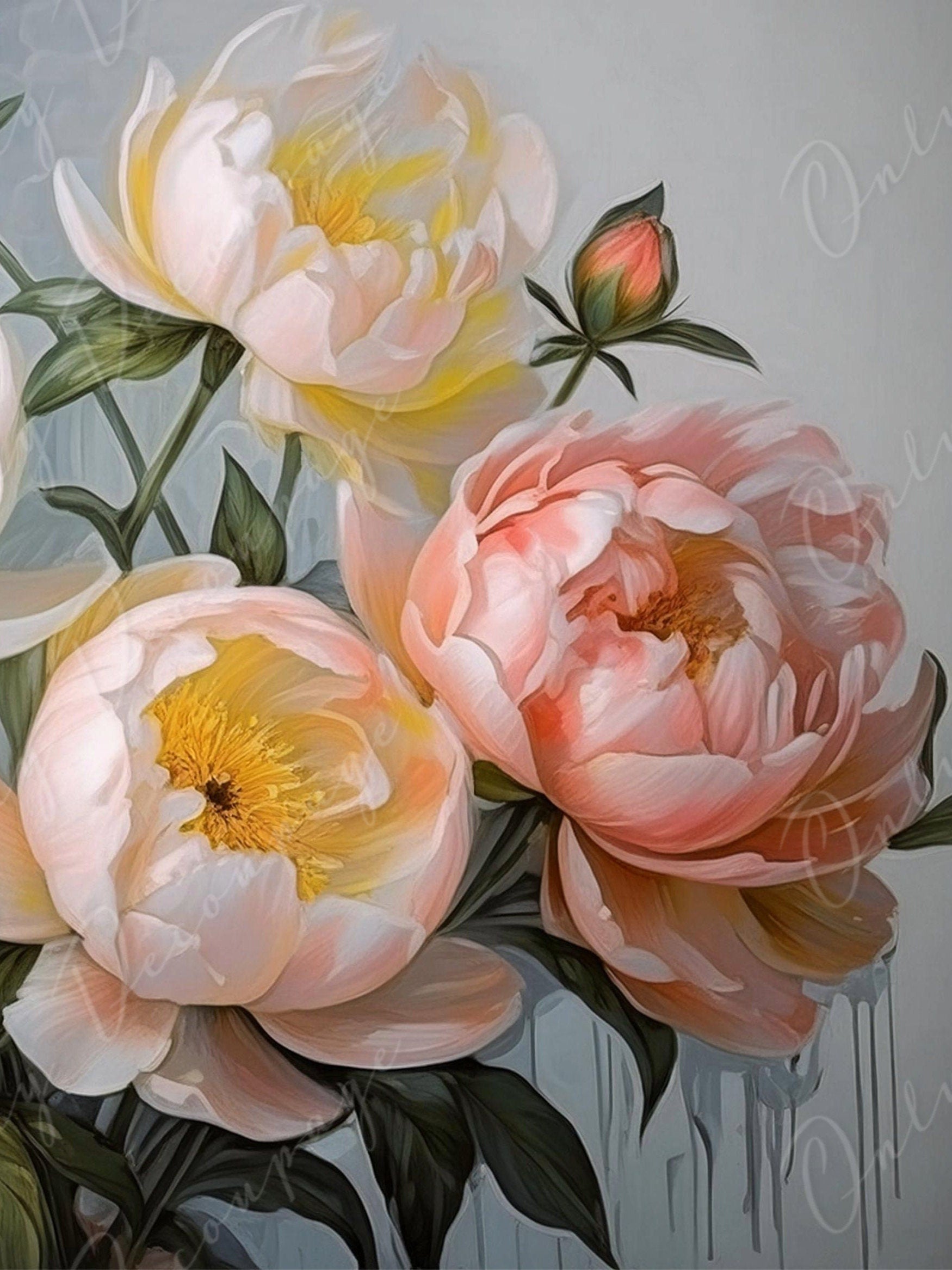 Peonies - Large Decoupage Paper - Rice Paper Decoupage for Furniture - Dark Background - Floral Decoupage